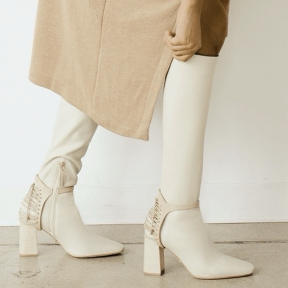 Daniella Shevel Nela Blonde Boots Tall Knee Leather Block Heel Sz 6/36.5 -$1,150